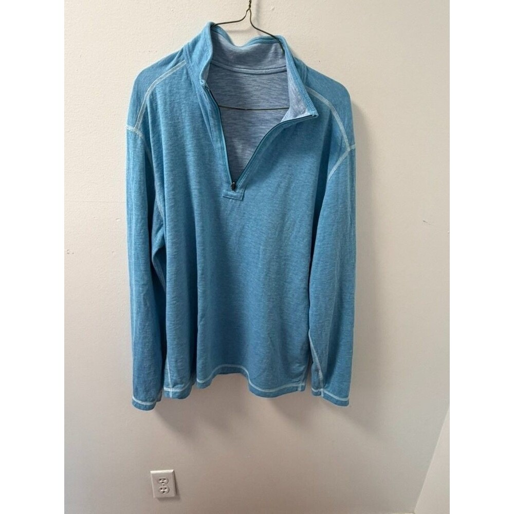 Tommy Bahama Emfielder Mens XL Blue Sweatshirt Contrast Stitching Zip Cotton